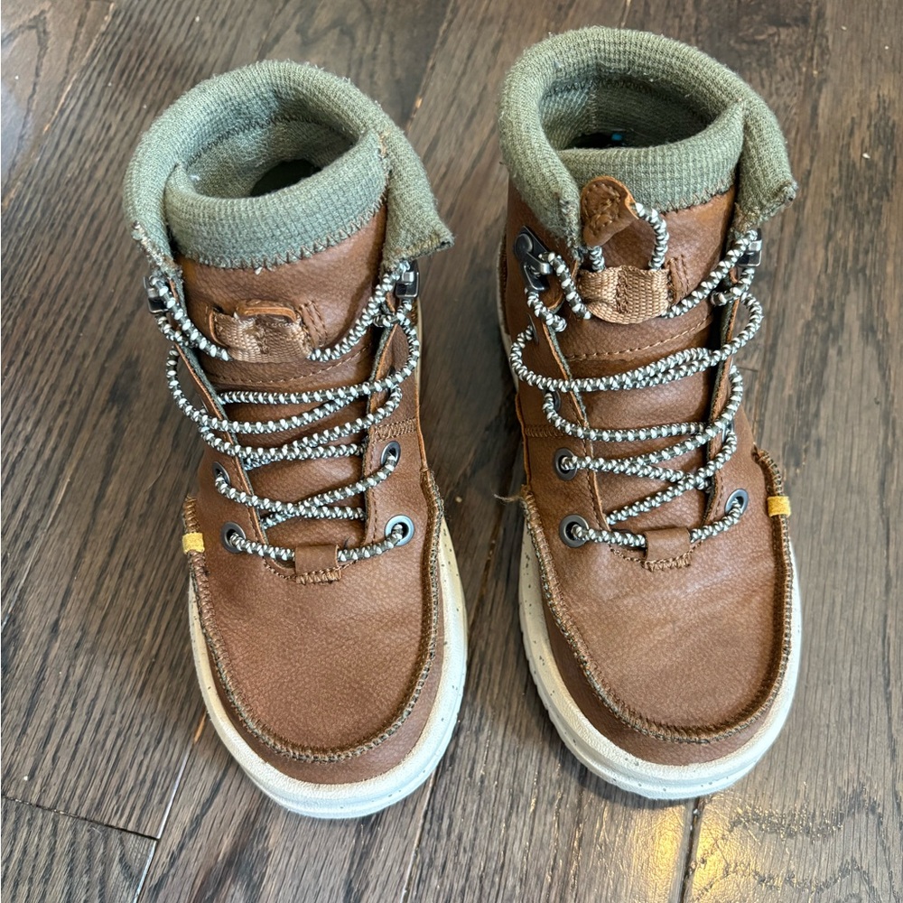 Hey Dude Brown Leather Boots with Green Accents